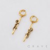 PAIR OF BURNISH HANGING TYRANNOSAURUS FOSSIL SKELETON 316L SURGICAL STEEL EARRING